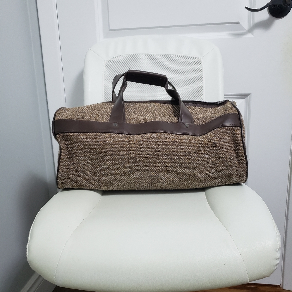 PIERRE CARDIN Brown Tweed Duffle Travel Bag - Picture 2 of 15